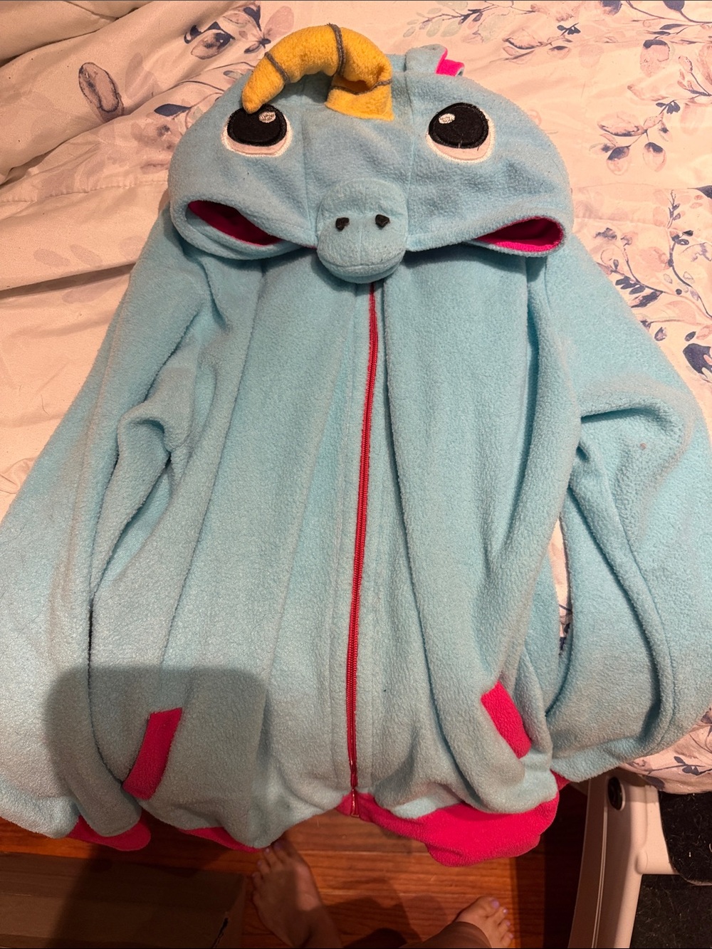 Adult Light Blue Narwhal One-Piece Hoodie